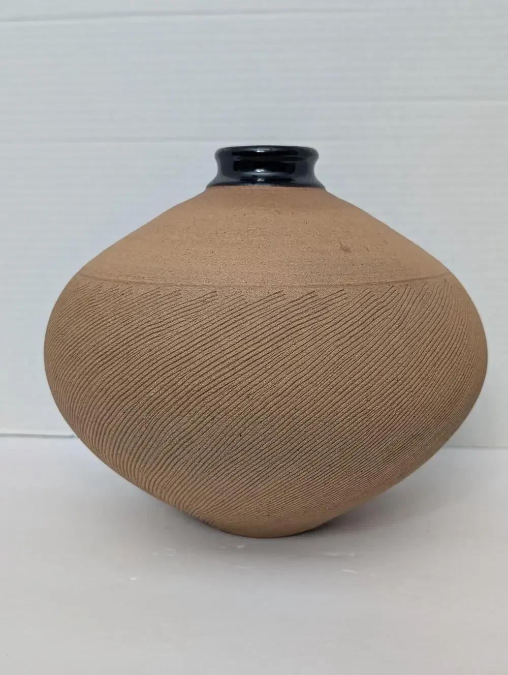 Renee Margolin Studio Pottery Vase Carved Textured Ceramic Vessel Art